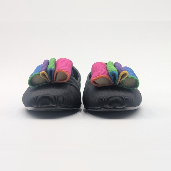 Madeline Stuart Carmen 6.5M  Black Ballerina Flats Multicolor Bow Fabric Upper - Picture 7 of 17